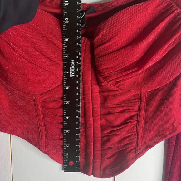 Windsor Women’s Size L Red Glitter Off Shoulder Corset Bustier Long Sleeve NWT - Picture 7 of 14